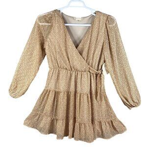 Altard State NWT Womens M Animal Print Ruffle Sheer Tiered Faux Wrap Dress Boho